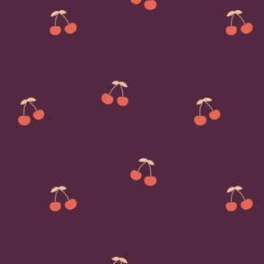 cherry fruit pattern, spring cherries, summer fruit, dark purple background (medium)