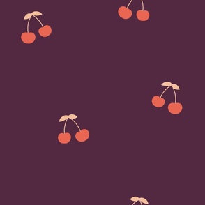 cherry fruit pattern, spring cherries, summer fruit, dark purple background (large)