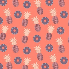 pineapple, summer, cute fruit, tropical, pool party, orange background (medium)