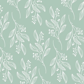 Large Print MIA Modern Botanical Pattern | Boho Summer Sage Green White Blender