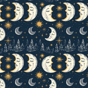 Dreamy Moons Sleeping in the Night Sky