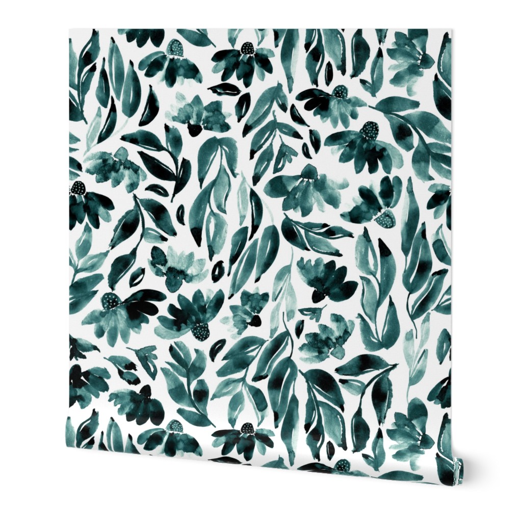 21" Wildflowers in dark teal green