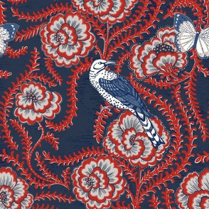 Daphne Grand Floral Vine in Navy Blue and Red