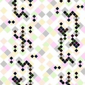 Abstract chaotic pixel pattern. Small black, multicolored squares on a white background.