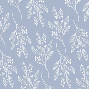 Large Print MIA Modern Botanical Pattern | Boho Summer Baby Nursery Blue White