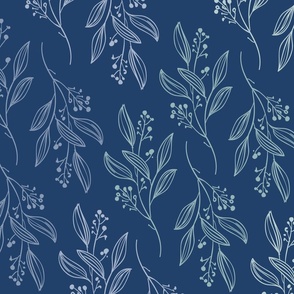 Large Print MIA Modern Botanical Pattern | Boho Autumn Dark Navy Blue Blender