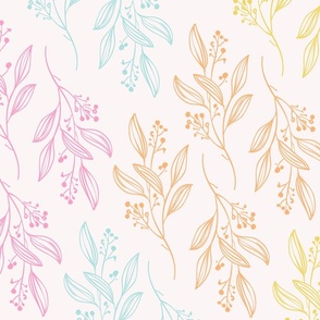 Large Print MIA Modern Botanical Pattern | Bright Summer Pink Teal Blue Yellow