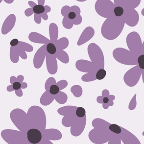 Fun and Funky Purple Flowers on White (Extra Large) 0001dXL