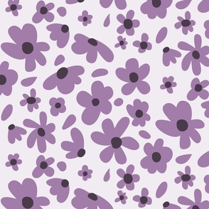Fun and Funky Purple Flowers on White (Large) 0001dL