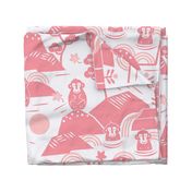 snow monkeys in a hot spring blockprint l extra large l pink light pink