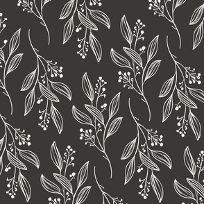 Large Print MIA Modern Botanical Pattern | Boho Neutral Dark Black and White