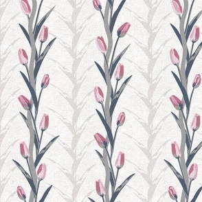 Wandering Tulips Soft Gray and Pink