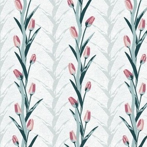 Wandering Tulips Soft Teal and Pink