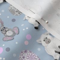 Easter/Spring lamb and bunny in white, blue and pink with polka dots