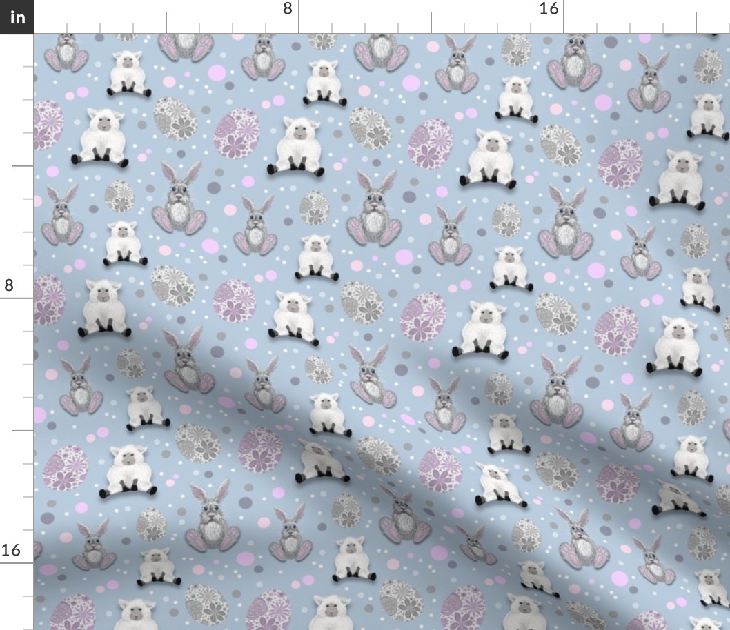 Easter/Spring lamb and bunny in white, blue and pink with polka dots