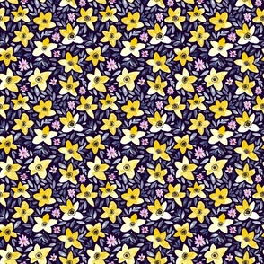 6" Yellow, indigo, pink and dark purple