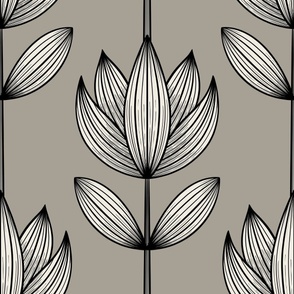 doodle flower 02 - JUMBO - black_ fawn grey_ greek villa white - extra large black line floral