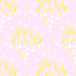 Scallop motifs in pastel pink and yellow - sunbursts
