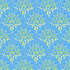 Scallop motifs in sky blue and yellow - sunbursts