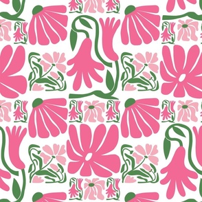 Pink Flower Tiles No.1 - White - Medium Scale