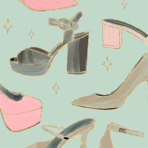 Heels pink and gray in bkue
