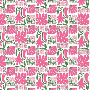 Pink Flower Tiles No.1 White - Small Scale