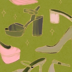 Heels pink and gray in green