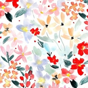 Wild flowers bloom in Florence in red - watercolor florals for modern nursery home decor bedding wallpaper b219-1