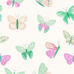 Pink green butterflies. Simple modern kids home décor. / LARGE