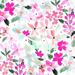 Magenta Wild flowers bloom in Florence - watercolor florals for modern nursery home decor bedding wallpaper b219-2