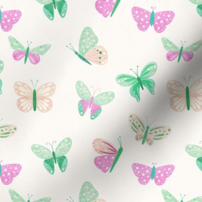 Pink green butterflies. Simple modern kids home decor. / SMALL