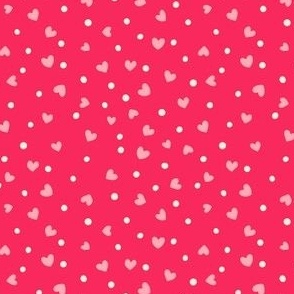 Ditsy White Polka Dots and Pink Heart Sprinkles on Bright Pink