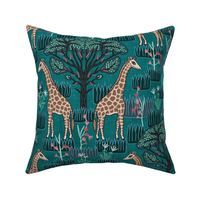 Giraffe and Acacia Tree (18") - dark teal