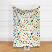 Fun warm vintage 70s inspired alphabet capital letters, in hand painted watercolor, this extra large scale print is perfect for kids bedding, wallpaper, or curtains 