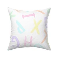 Soothing pastel alphabet capital letters, in hand painted watercolor, this extra large scale print is perfect for kids bedding, wallpaper, or curtains 