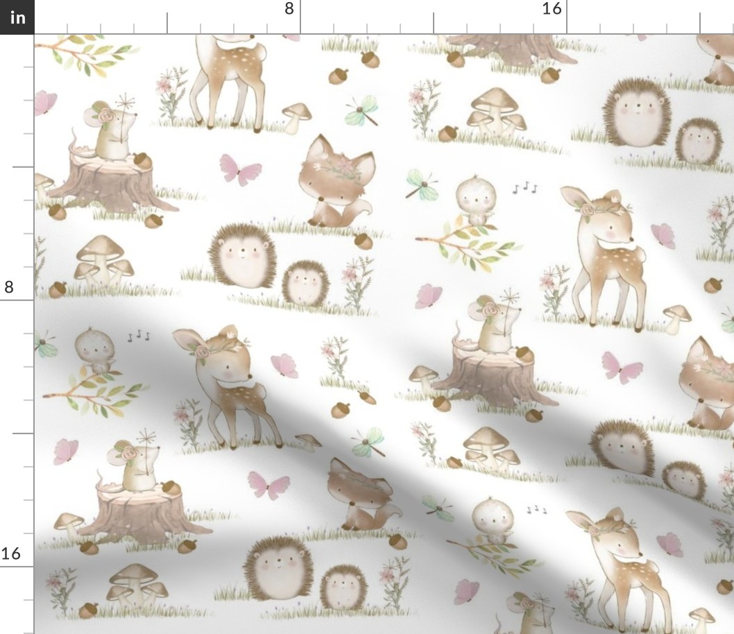 Watercolor Woodland Animals Baby Nursery Large 