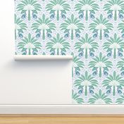 tropical playful monkeys/blue and green on white/large