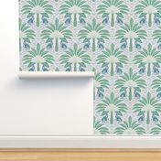 tropical playful monkeys/blue and green on white/large