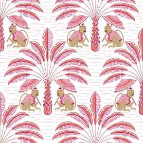 tropical playful monkeys/pink and coral/large