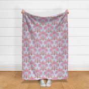 tropical playful monkeys/pink and coral on blue/large