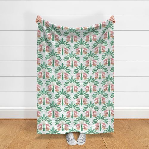 tropical playful monkeys/coral and green/large