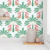 tropical playful monkeys/coral and green/large