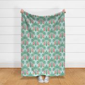 tropical playful monkeys/coral and green on mint/large
