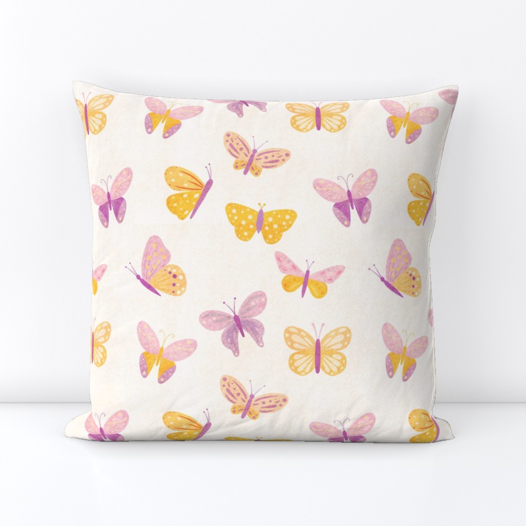 Pink orange butterflies. Baby girl simple modern kids home decor. / LARGE