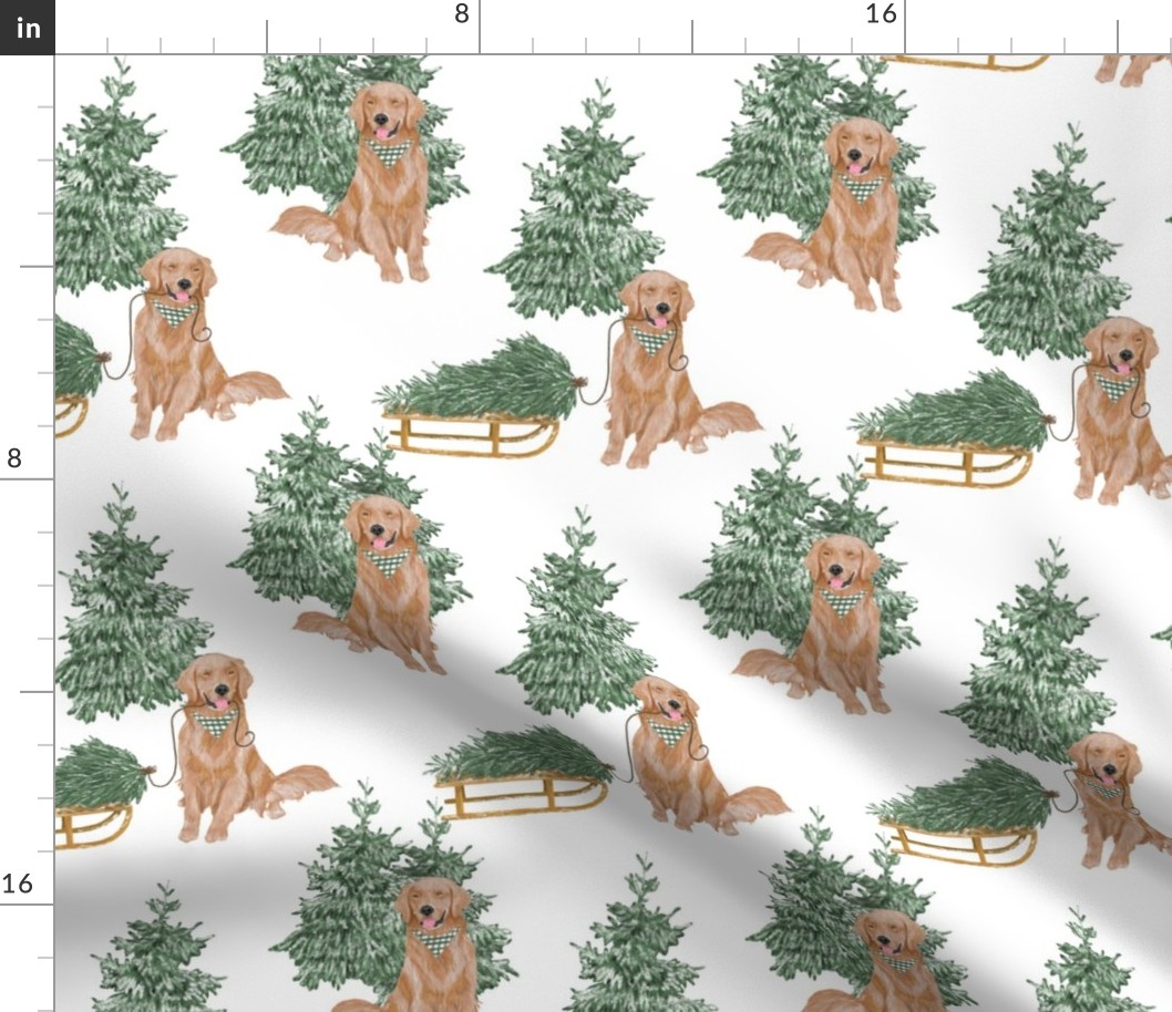 Golden Retriever Christmas Pine Trees - 8” x 8"