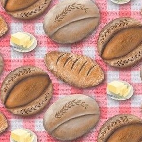 Small Sourdough Bread on Rose Gingham