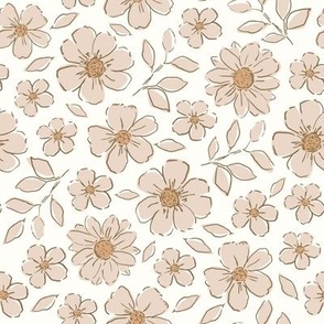 Blush  pink, ivory, sketchy boho floral