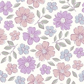 spring, sketchy boho floral, purples, violet 