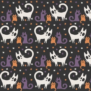 Ghosts Cats in the  playful Halloween night in charcoal Black_ small scale
