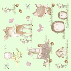 Watercolor Woodland Animals Baby Nursery Green Rotated 